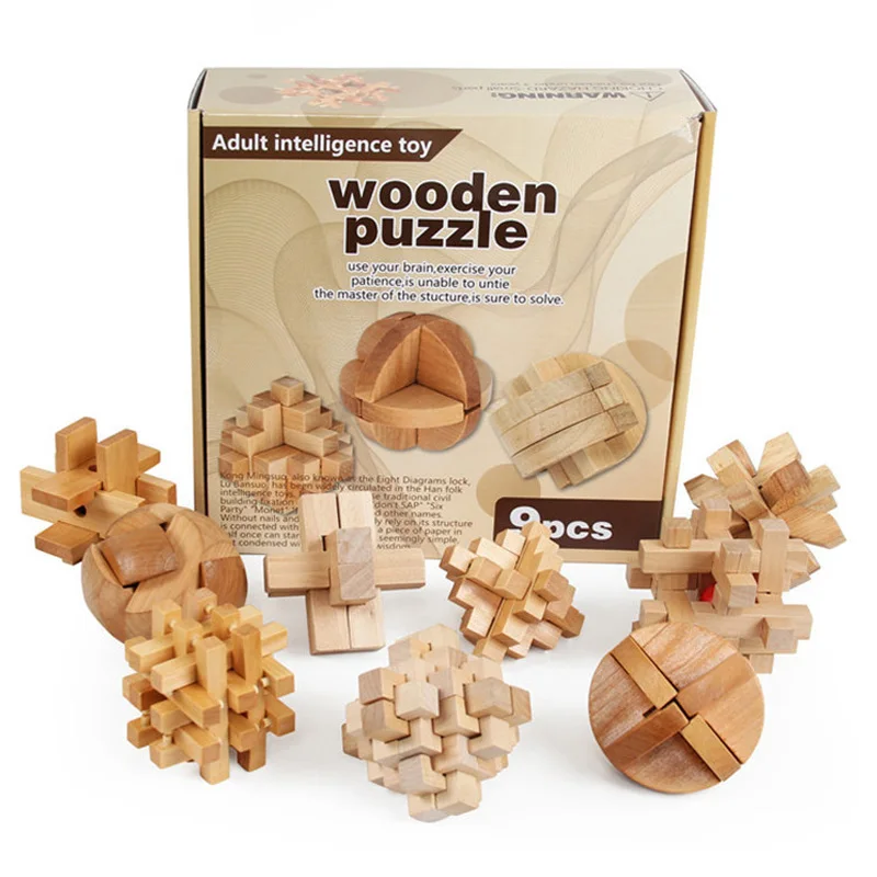 IQ Brain Teaser Kong Ming Lock Lu Ban Lock 3D Wooden Interlocking Burr Puzzles G 