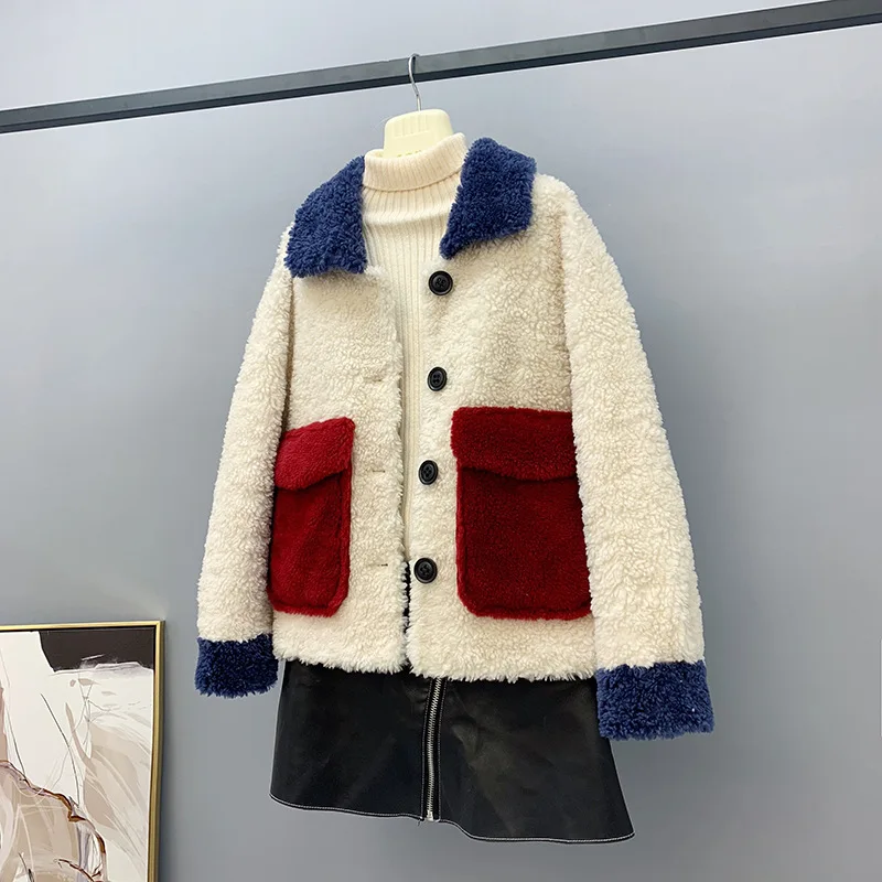 Женская одежда пальто из натурального овечьего меха зимнее шерстяное пальто Меховая куртка размера плюс свободное цветное пальто для стрижки овец F1157