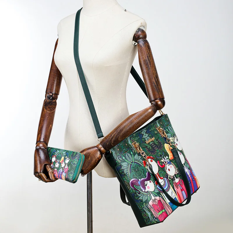 6 шт./лот, женские сумки с мультипликационным принтом, модные женские сумки на плечо для отдыха, женская сумка из искусственной кожи, композитная сумка высокого качества, супер практичная женская сумка