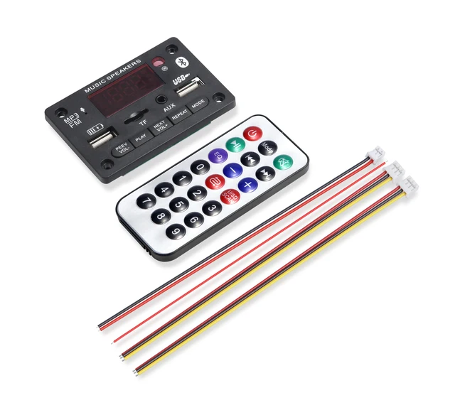 6V 12V Bluetooth 5.0 MP3 Decoding Board Module Wireless Car USB MP3 Player TF Card Slot USB FM with Microphone Handsfree control Black