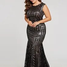 Dressv Scoop Neck Evening Dress Sleeveless Zipper-Up Sequins Formal Women Floor Length Mermaid Wedding Party Evening Gown