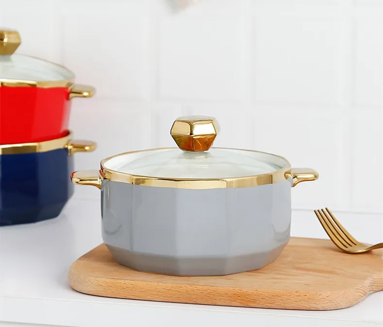 Gold Inray Instant Noodle Bowl Ceramic Nordic Eramic Ramen Bowl Large Soup Bowl Noodle Bowl Household Beef Noodle Bowl with Lid