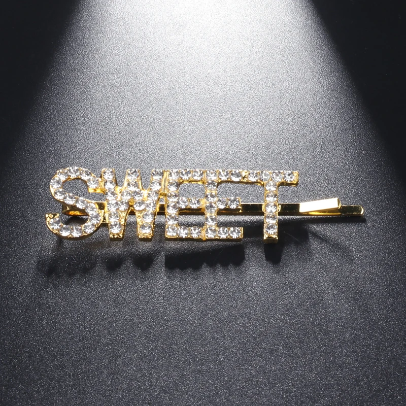 hj gold SWEET Пользовательские блестящие буквы со стразами заколки для волос слово заколки для волос Зажимы для женщин Королева мисс любовь орнамент заколки-пряжки - Окраска металла: hj gold SWEET