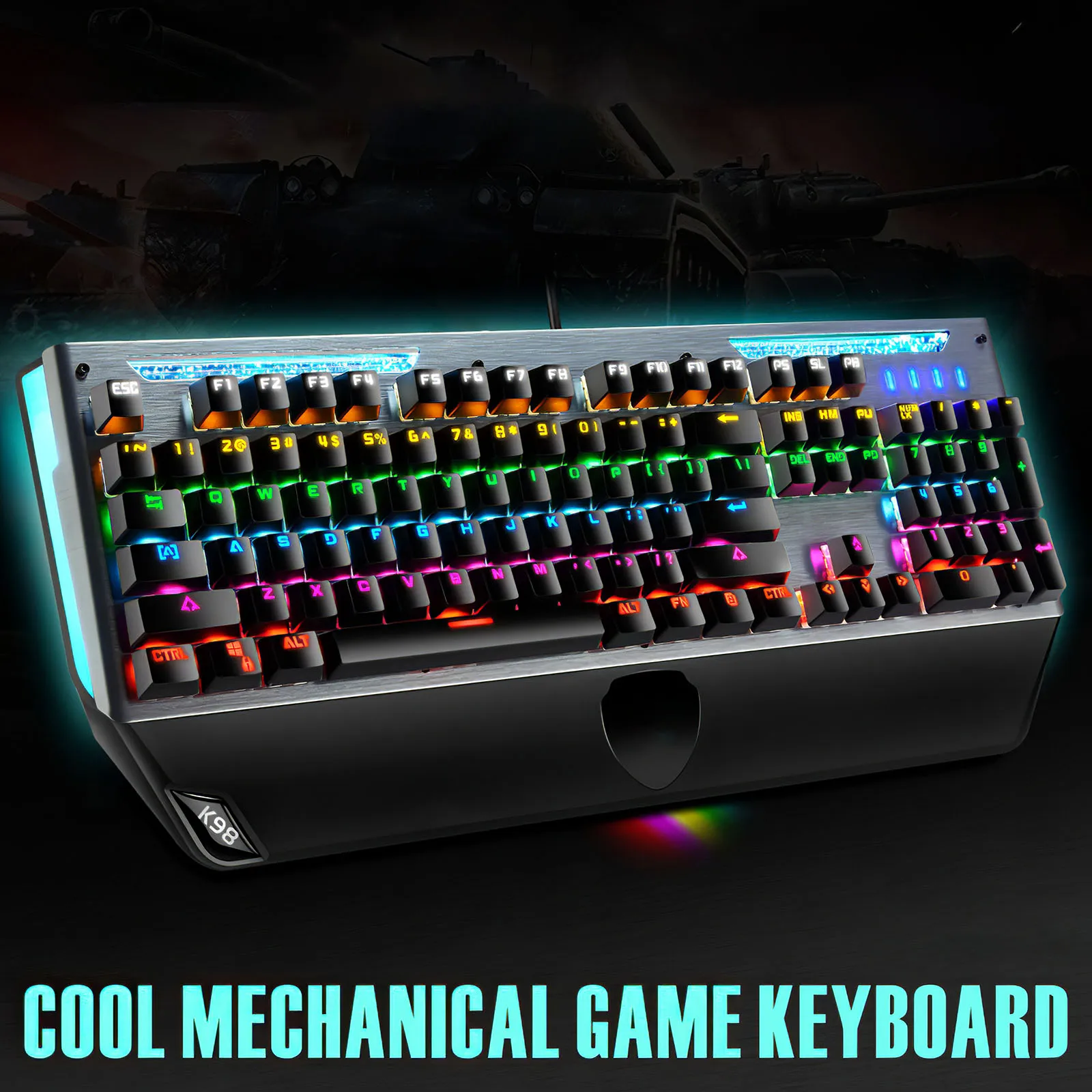 K98 Gaming Mechanical Keyboard USB Wired 104keys with RGB Green Axis