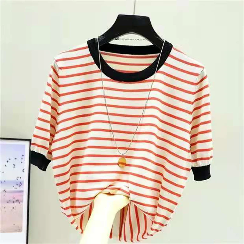 Womens Thin Stripe Design Casual Tshirt