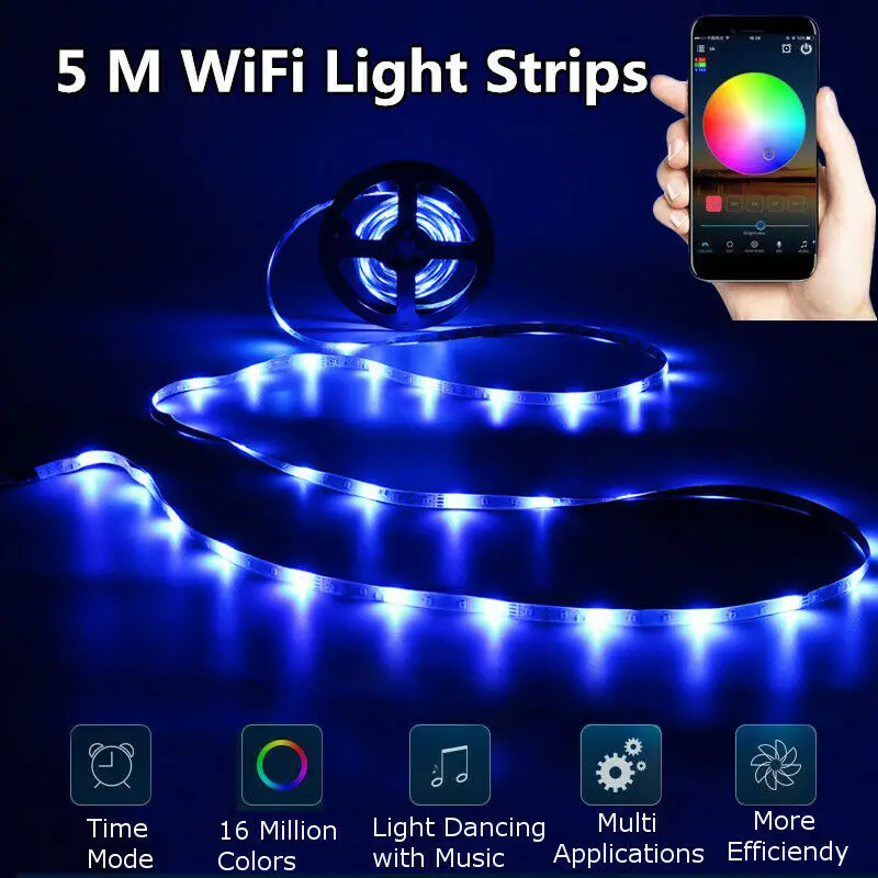 5 м Rgb Led Wifi светильник с регулируемой водонепроницаемой лампой для Echo Alexa Google Home