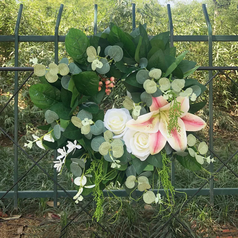 

Artificial Flower Lily Eucalyptus Wreath Door Decoration Living Room Leisure Bar Wedding Celebration Decoration Household Items