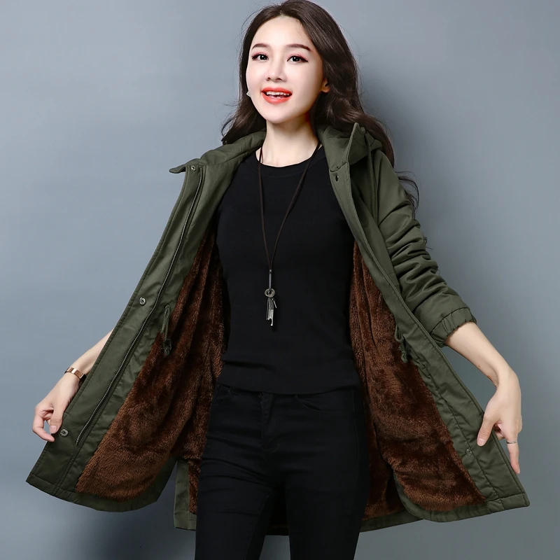 Hot Brand Plus velvet Parkas Jackets Women's Winter New Loose Hooded Coats Female Thick Warm Down Cotton Long Outwear LZ065