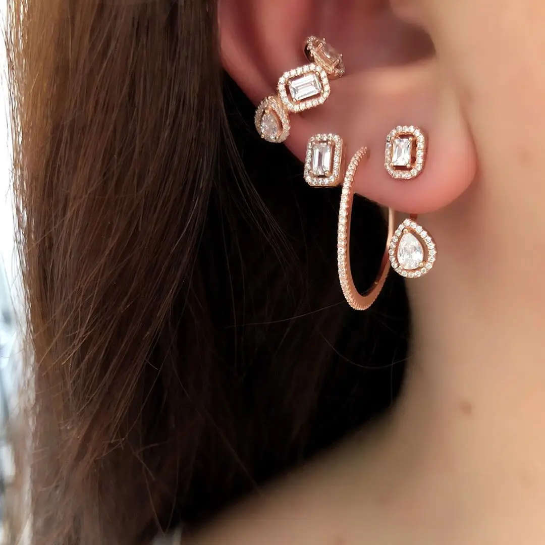 Ear Clip Earrings Clip Earrings Ear Clip Geometric cz clip on earring 5A cubic zirconia sparking bling various shaped cz no piercing ear cuff for women 1 piece