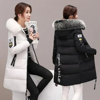 

2020 Autumn Winter Women Motorcycle Riding Windbreaker Anorak Fur Collar Long Hoodie Down Jacket Plus Size Down thick Warm Parka