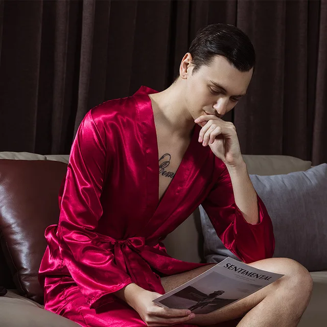 Wedding Best Man Pajamas Set Robe Satin Short for Men Silk Robe with Letter  Embroidery Satin Bathrobe V-neck Robe Sleepwear - AliExpress Underwear u0026  Sleepwears