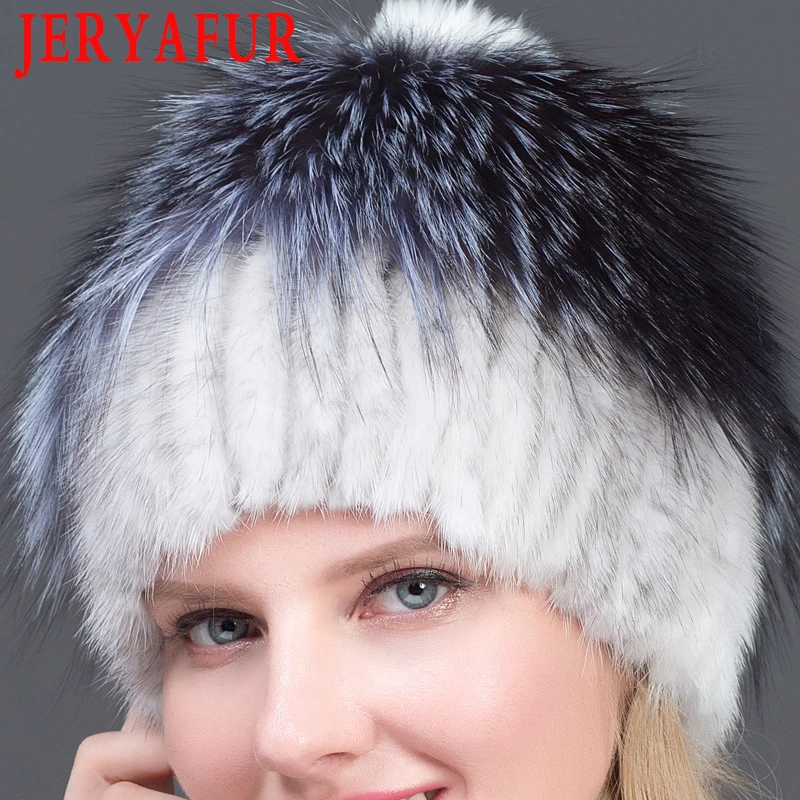 JERYAFUR настоящие норковые меховые зимние шапки для женщин цветок в форме сердца кролика рекс мех пэчворк лисий мех шапка женская теплая Роскошная
