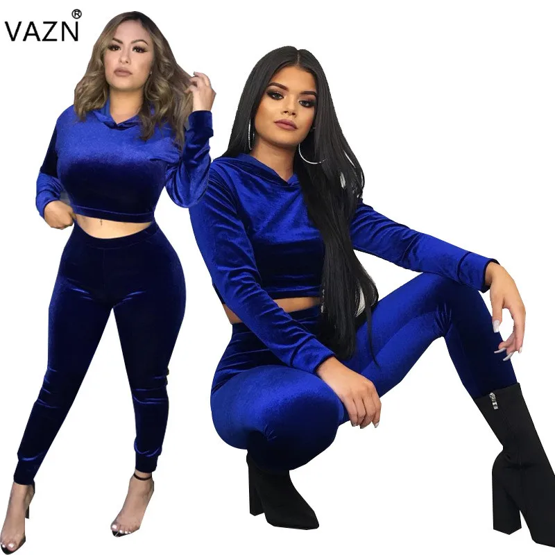 VAZN осень Новое поступление Женская Однотонная синяя короткая футболка сексуальная с капюшоном с длинным рукавом Тонкая футболка женская открытая футболка HM6070