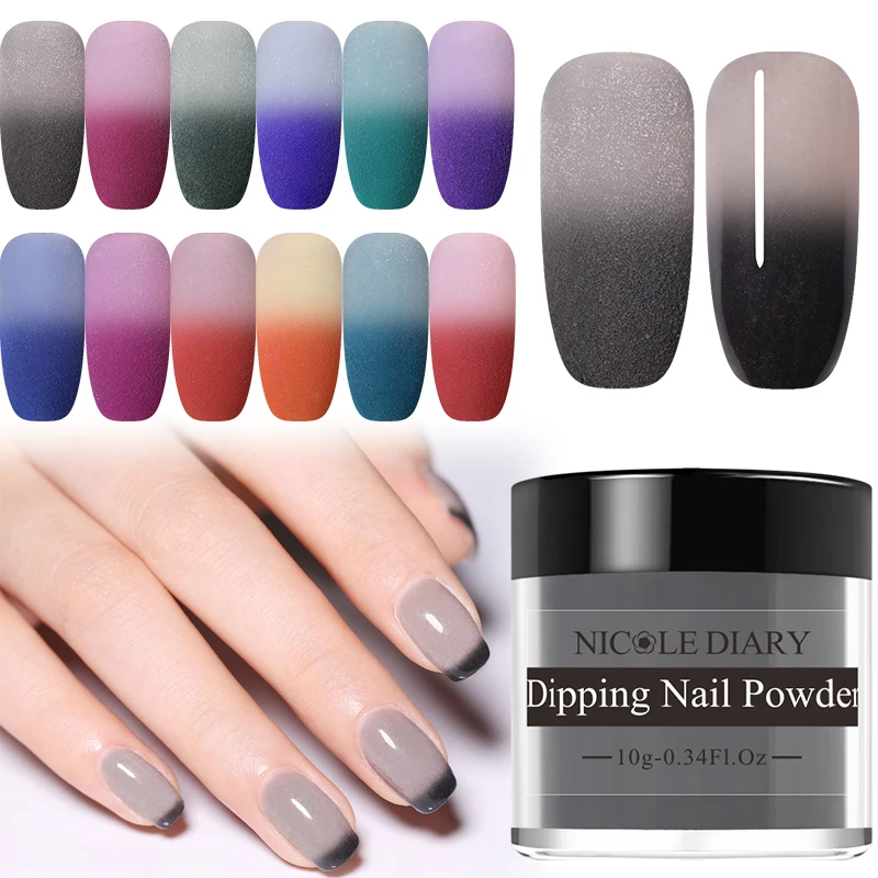 

NICOLE DIARY Matte Thermal Glitter Dipping Nail Powder Temperature Color Changing Nail Glitter Sparkling Manicure Art Decoratio