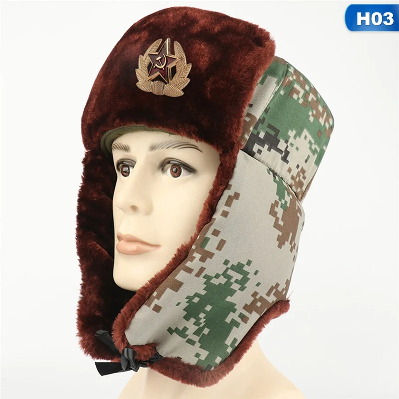 H03 Значок Советской Армии, русский Бомбер, шапка пилота, Ловца пилота, шапка пилота, зимняя хлопковая шапка, наушники, снежная шапка, шапка - Цвет: H03