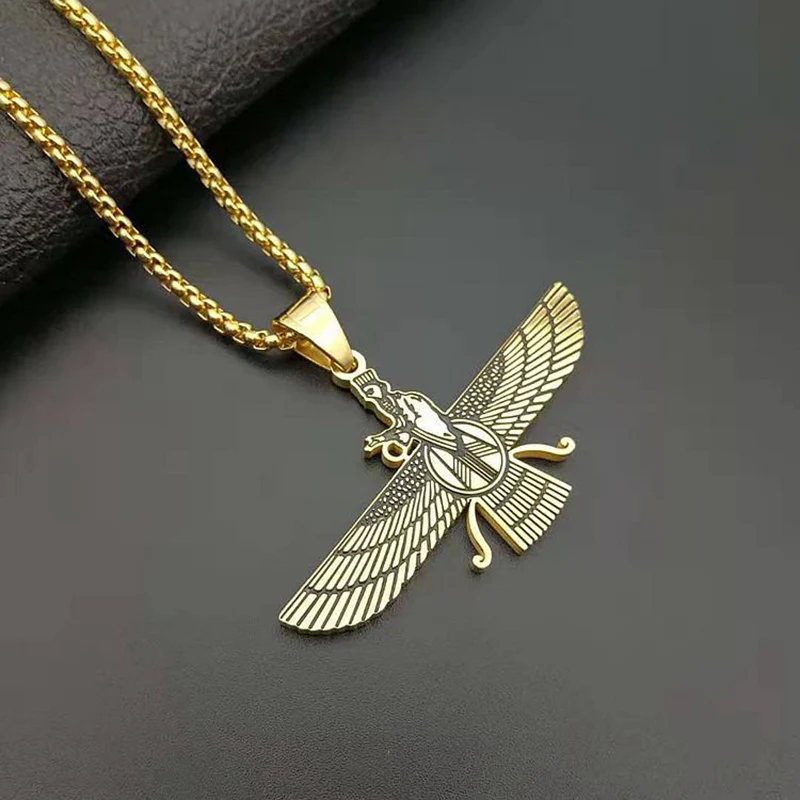 الهيب هوب روك الفولاذ المقاوم للصدأ Faravahar أهورا مازدا قلادة قلادة للرجال الزرادشتية مجوهرات ذهبية فضية اللون 2021 من W245 62 59ر س موبايل Dhgate