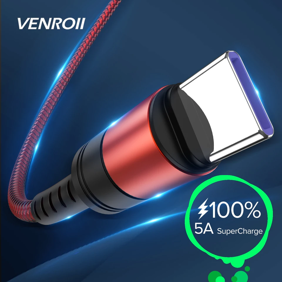 

Venroii 5A USB Type C Cable for Huawei Mate 20 Pro P20 Lite Supercharge USBC Fast Charging Cable Type-C Cable for Huawei P30 Pro
