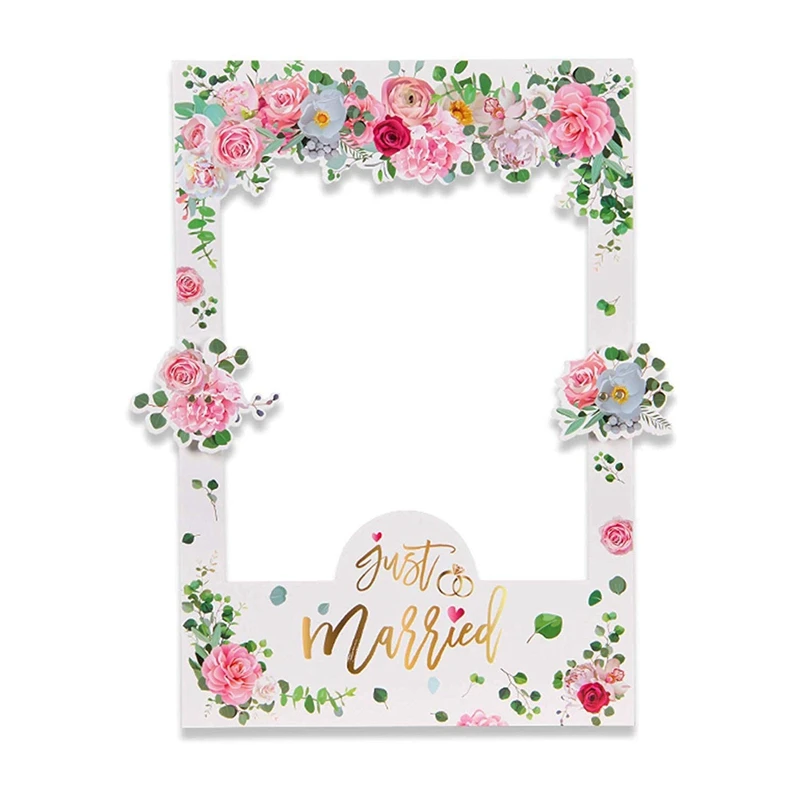 

Floral Wedding Selfie Frame Photo Booth Prop Decoration,Rose Flower Wedding Bridal Shower Hen Night Do Party Game Accessories