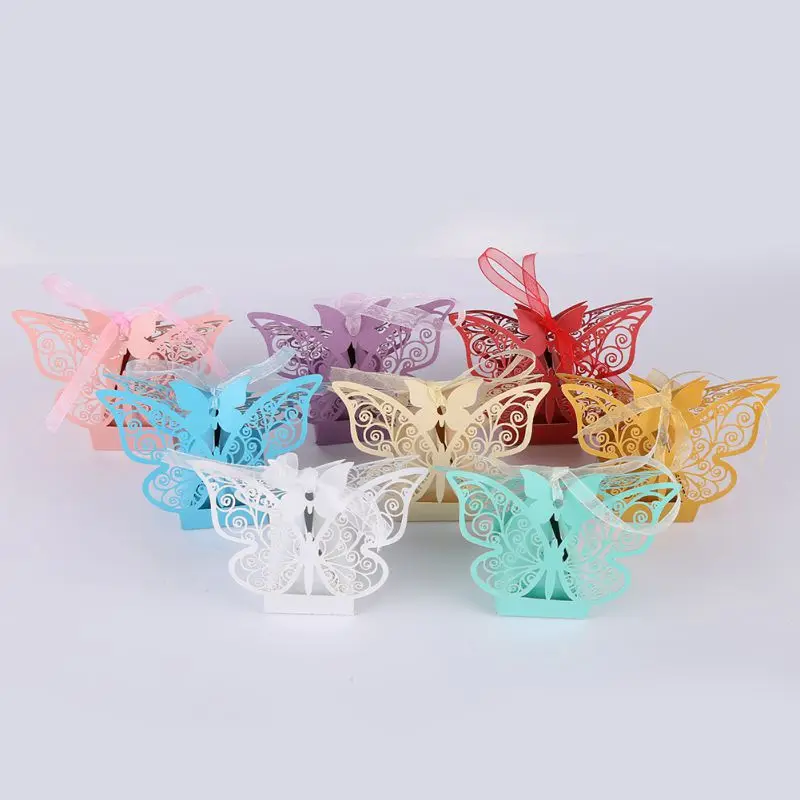 

10pcs Wedding Gift Boxes Bags Hollow Butterfly Candy Box For Baptism Birthday First Communion Christening Party Supplies