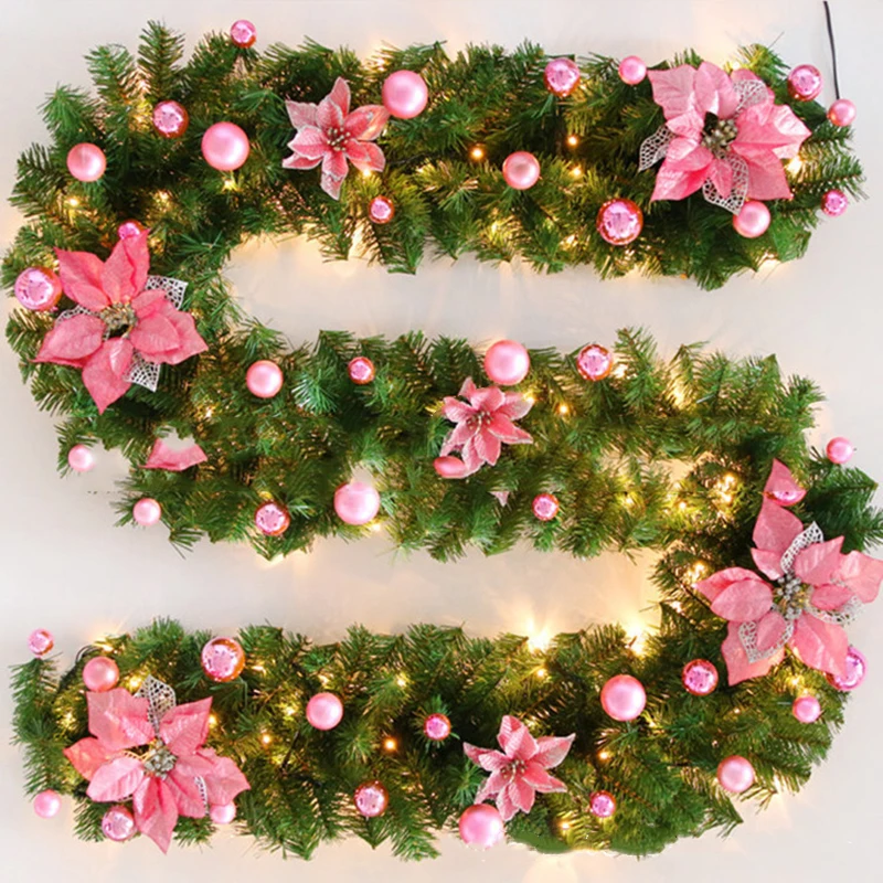

Gold / Pink / Blue / Red PVC Artificial Christmas Tree Fireplace Garland Ornament Without Lights Length 2.7M / 9ft Home Decor