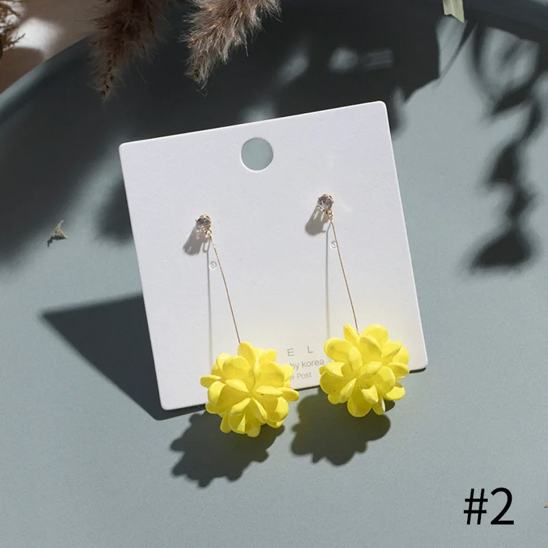 2020 Korean Fashion Women Cute Yellow Flowers Round Heart Drop Earrings for Women Geometric Long Tassels Dangle Earrings Jewelry