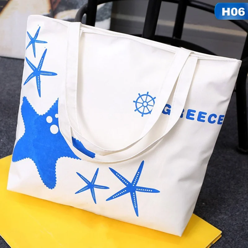 H06 Large White Canvas Tote Bag Fabric Cotton Cloth Reusable Shopping Bag Women Beach Handbags Cats Printed Grocery Bags Big - Цвет: H06