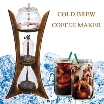 

600ml Household Cold Brew Coffee Maker Cold Drip Ice Syphon Coffee Pot Glass Dutch Brew Machine with Wood Frame Home Coffeeware
