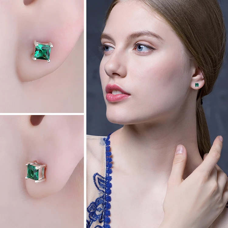 Jewelrypalace квадратный 0.6ct создания Изумрудный 925 серебро Серьги-гвоздики для Для женщин классический новая мода драгоценных камней Красивые ювелирные изделия