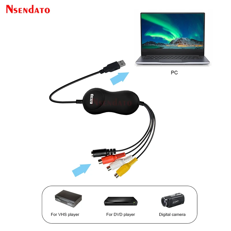 EZCAP 159 USB 2.0 Audio Video Grabber Capture Card Converter Analog Video to Digital Format VHS Camcorder For Windows 10 MAC OS