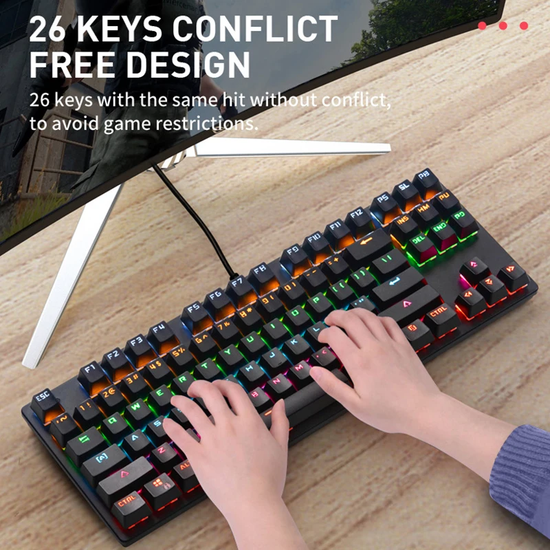 Dust-proof Wired Mechanical Keyboard 87 Keys Gaming Keyboard USB Connector 9 Colors Swich teclado mecanico for laptop desktop