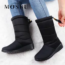 Женские сапоги; сапоги до середины икры; высокие сапоги; водонепроницаемые женские зимние сапоги; женская плюшевая стелька; Bota Feminina;
