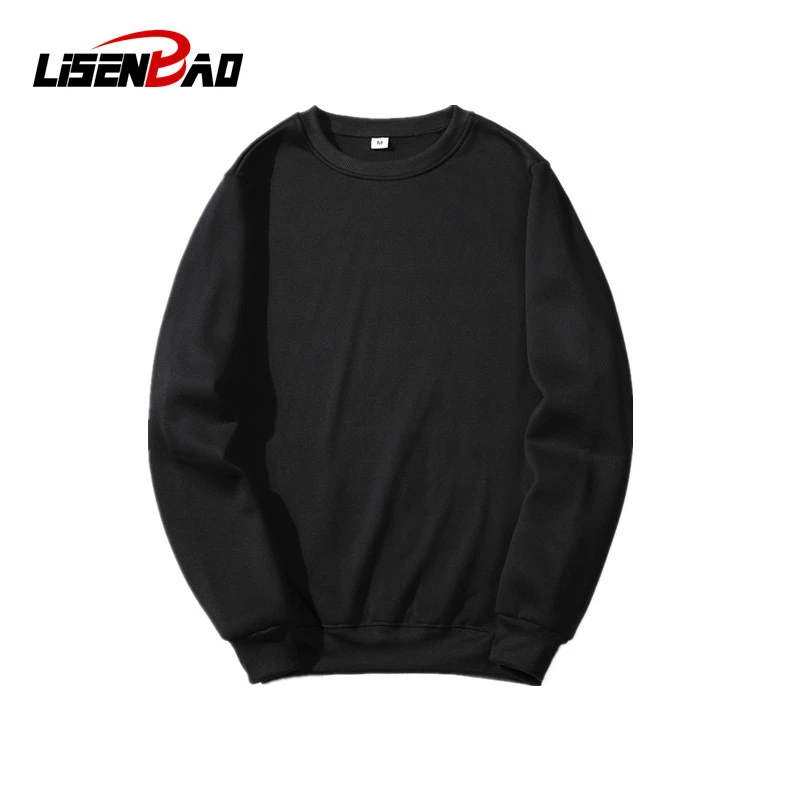 Мужская Флисовая Толстовка с круглым вырезом черная однотонная толстовка