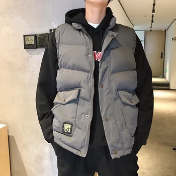 

2019 Autumn New Trend Korean Version Of The Loose Collar Three-dimensional Pocket Tooling Solid Color Casual Student Cotton Vest