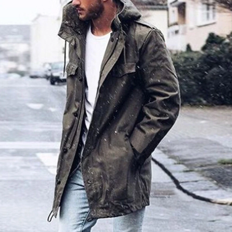Men jackets autumn casual coat Pocket Long Sleeve Loose Coat Casual Zipper Hooded Windbreaker Jacket