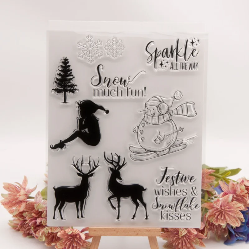 

1pc Christmas Transparent Clear Silicone Stamp Seal DIY Scrapbooking Rubber Hand Account Album Diary Decor Reusable 16.5*19.5cm