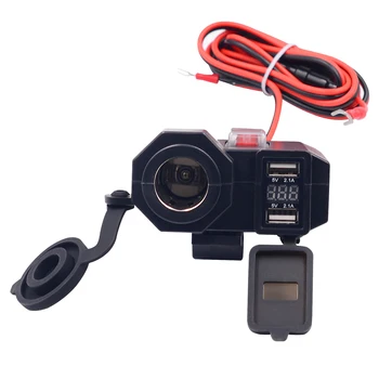 

12V Motorcycle Cigarette Lighter Socket Waterproof Dual USB Charger with Voltmeter 150cm power cord with fuse