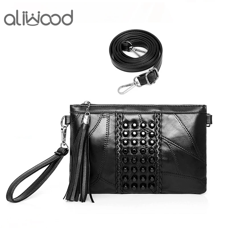 

Aliwood Genuine Leather Tassel Women's bags Clutch Sequined Rivet Females Crossbody Bags for Women Shoulder Bag Fringed Handbags