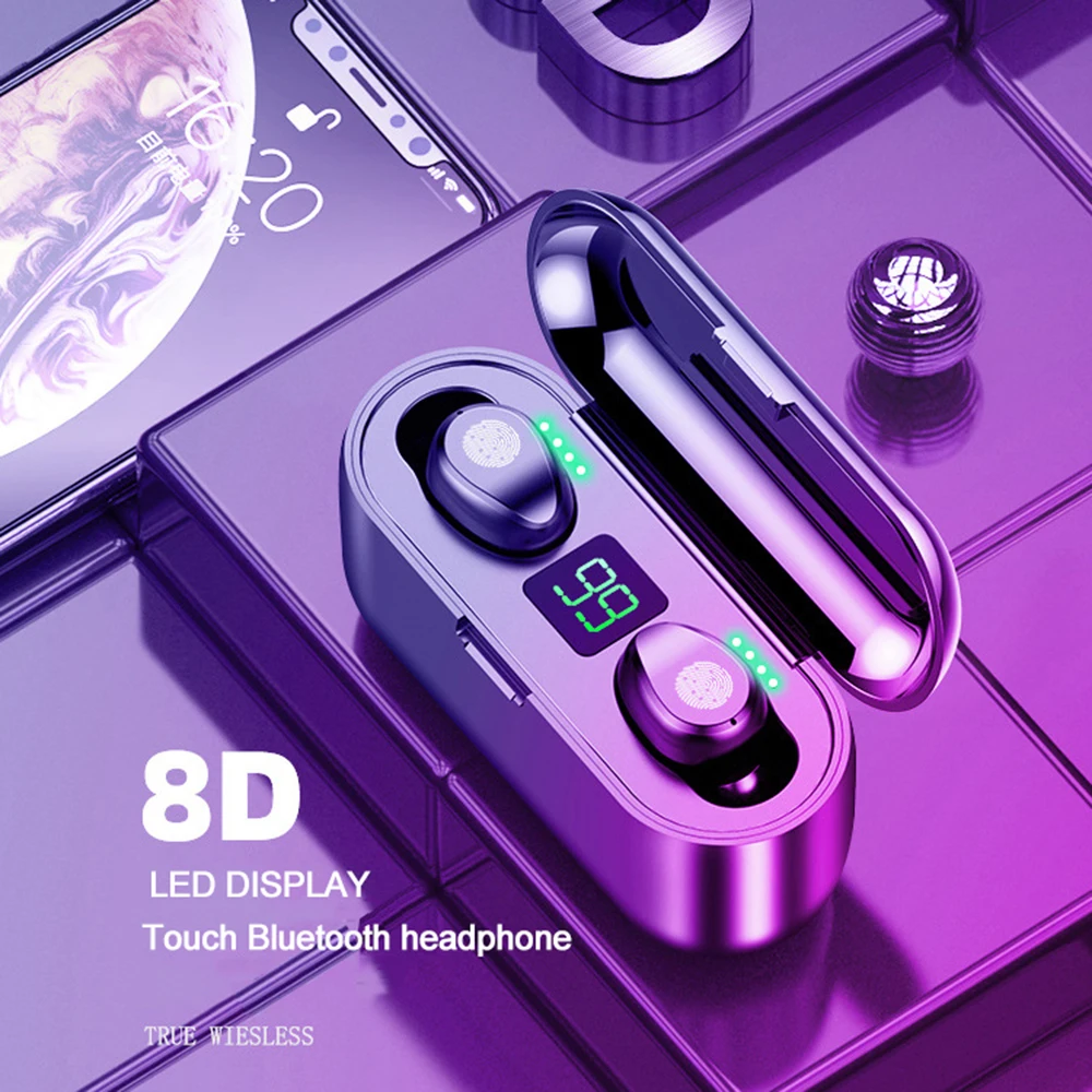 TWS беспроводные наушники 5 0 Bluetooth IPX5 водонепроницаемые 9D спортивные