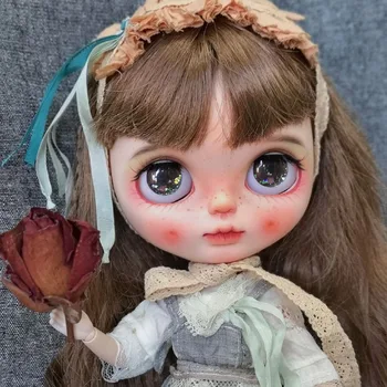 

neo Blyth Doll NBL 1/6 BJD Customized Frosted Face,big eyes doll makeup Ball Jointed Doll with Black wigwith painted eyes
