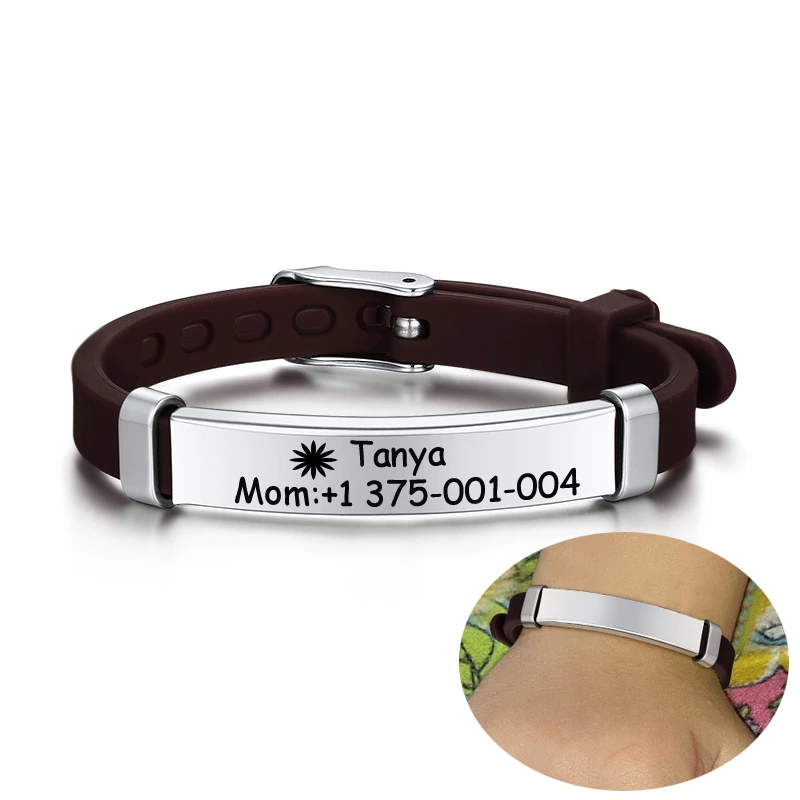 Promo Custom Stainless Steel Baby Name Bracelet Girl Boy Personalized Adjustable SOS Silicone mlKg7yMNe