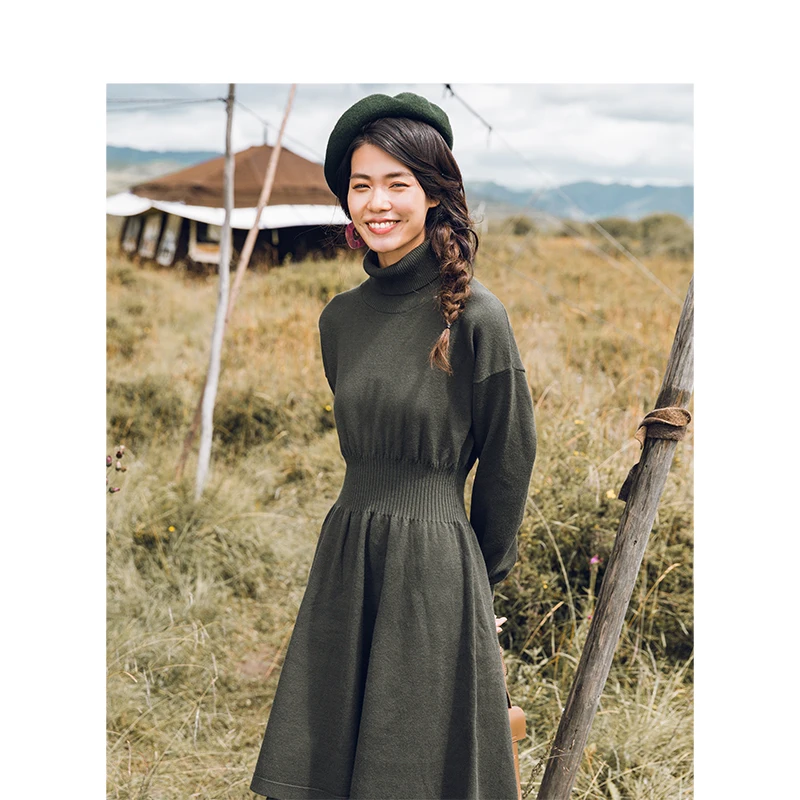 INMAN Winter New Arrival Female Princess Style Off The Shoulder Waist Slim Wool Dress INMAN Winter New Arrival Female Princess Style Off The Shoulder Waist Slim Wool Dress