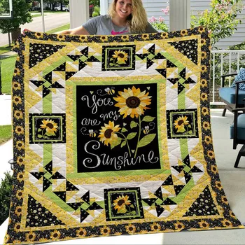 

3D Sunflower Bee Digital Plaid Quilt You Are My Sunshine Printing Summer Cool Cozy Comforter Beautiful Summer Quilt For Beds