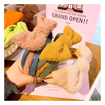 

DUOJIAOYAN Korean Custom Autumn Winter Headband Small Fragrant Lamb Girl Hair Band Hand-made Bow Tie Hair Accessories Women
