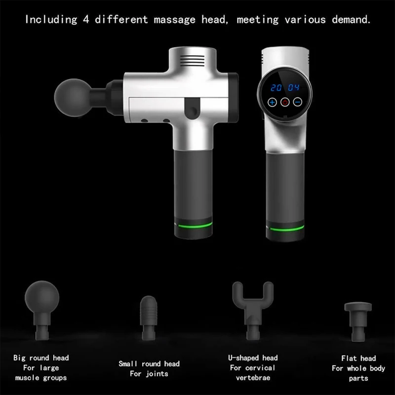 Сенсорный экран фасции пистолет массаж пистолет Мышцы Массажер фасции глубокая Вибрация терапия массажер 20 файлов частота 4 головы