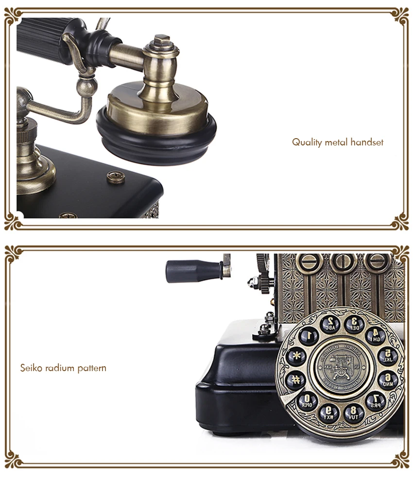 Telefone com Fio Clássico do Vintage Rotativo com Fone de Ouvido Telefone Antigo Fixo Europeu Decorativo Dail Pendurado 4 Computador e Escritório