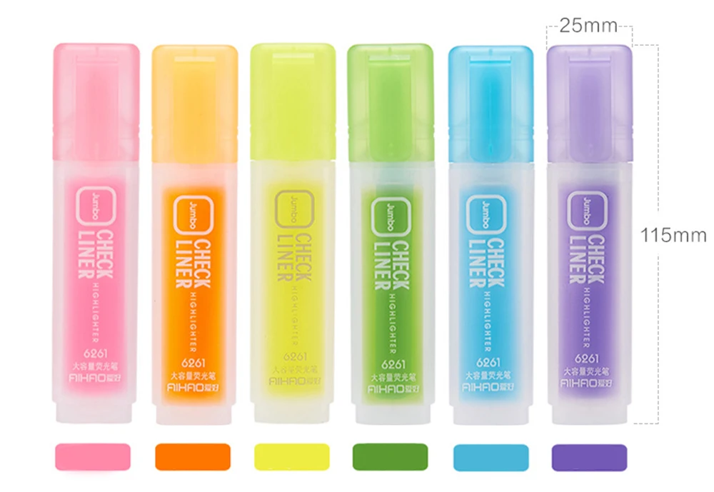 School Highlighter Pen Set 6 Color Oblique Head Check Liner Marker Highlighter for Office School Kids Study