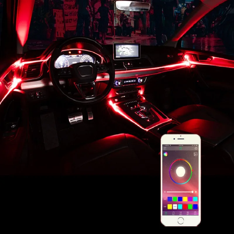 Гибкие автомобильные атмосферные лампы приложение управление звуком RGB режим