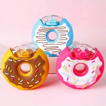 

380ML Portable Doughnut Plastic Water Bottle with Straw and Silicone Sleeve Fruit Juice Drinking Children Gift Bottle for Travel