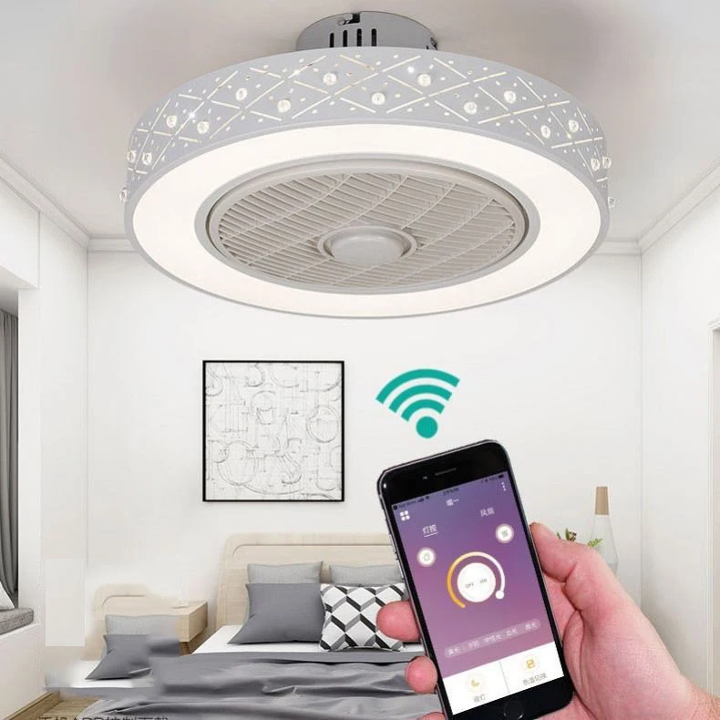 

50cm LED smart remote control ceiling fan with light suppot mobile phone app invisible fans home decora lighting circular round
