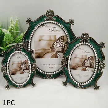 

Crafts Oval Photo Frame Artificial Pearl Desktop Living Room Studio With Stand Wedding Party Gift European Retro For Picture
